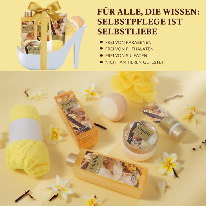 SPA LUXETIQUE Bade Geschenk für Frauen-8tlg Vanilleduft Geschenkset mit Duschgel,Bodylotion, Schaumb