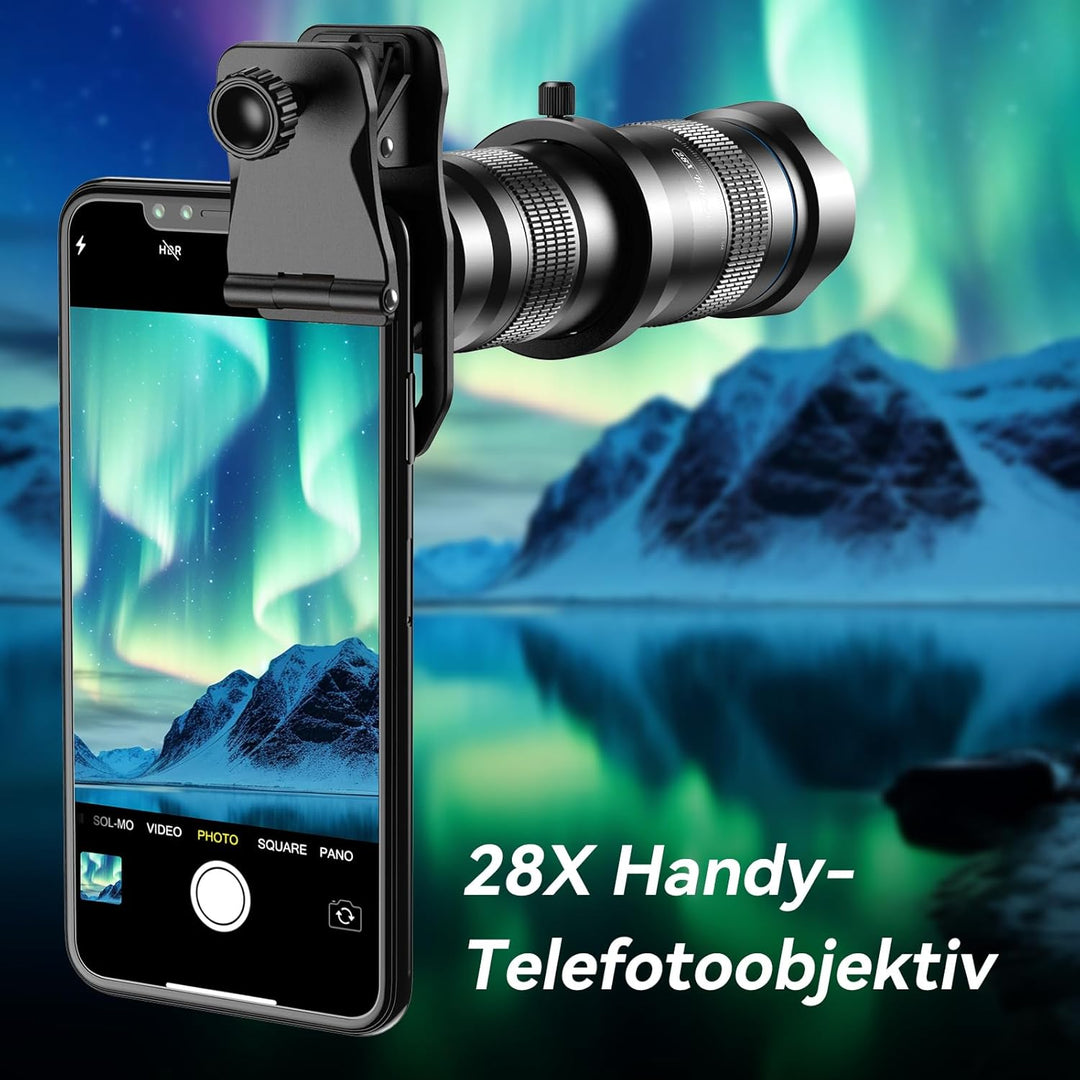 Apexel HD Handyobjektiv 28X Teleobjektiv mit Auslöser für iPhone Samsung, Huawei, Xiaomi Android Sma