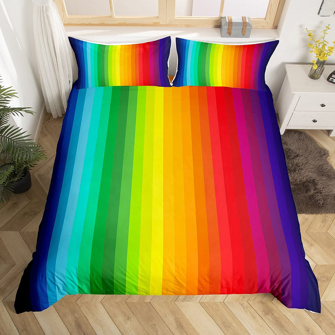 Loussiesd Regenbogen 2 Teilig 135x200 cm Bettwäsche Set Marmor Streifen Bunt Multicolor Bettbezug Se