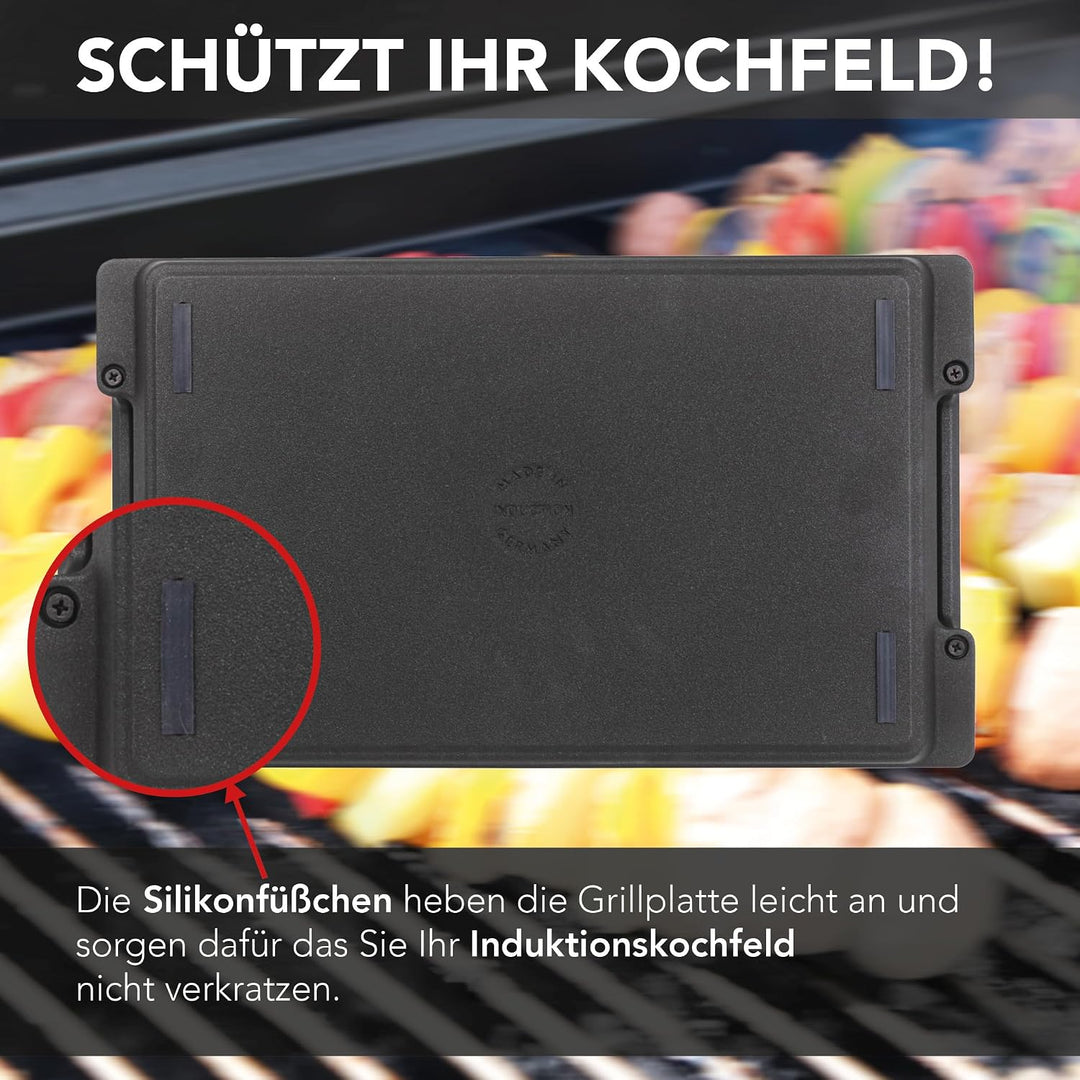 MaxxGoods - Aluminiumguss Grillplatte komplett gerippt - 37,5x22,8x2,5cm - für Induktion &amp; alle gäng