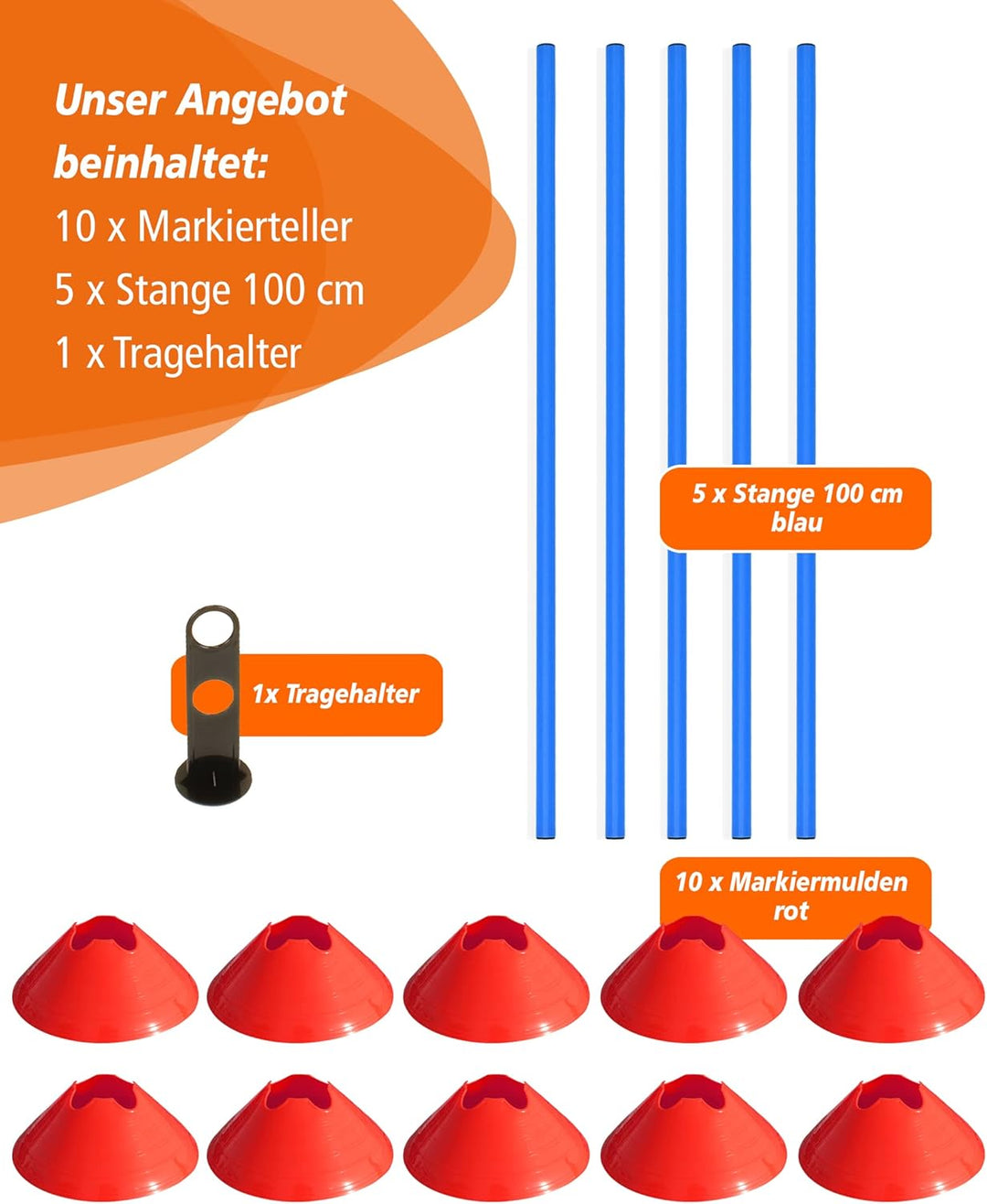 Cavaletti Mini-Hürden 5er Set – Mulden Rot & Stangen Blau – sichere Trainingshürden für Hunde – Agil