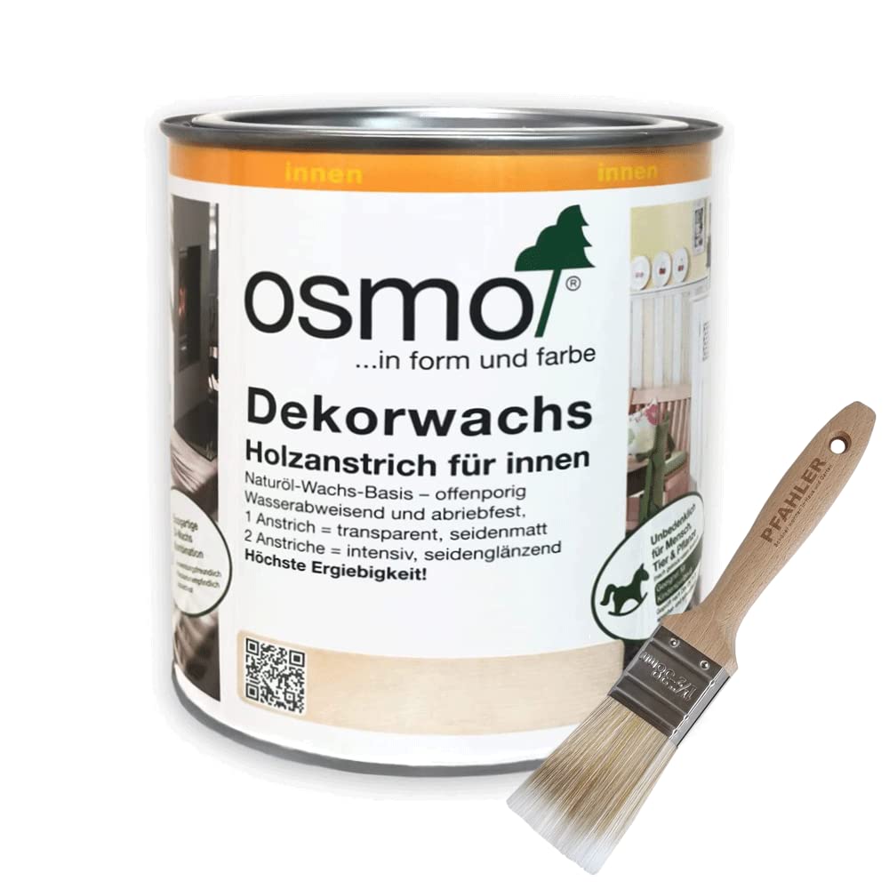 Osmo Dekorwachs Transparent 0,75 l (Weiss matt 3186) + Flächenstreicher Pinsel von Pfahler, Weiss Ma