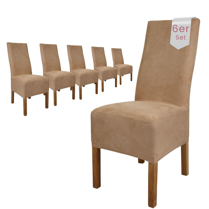 SCHEFFLER-Home Stuhlhussen 6er Set Leon Beige/elastische Wildleder Hussen für Stühle/Robustes Freisc