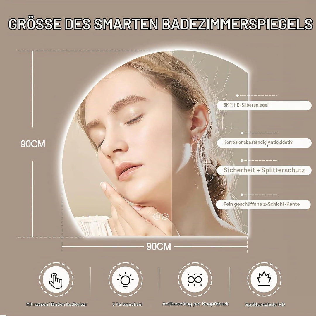 Badspiegel mit Beleuchtung LED Spiegel mit Licht mit Touch-Schalter,Dimmbar,3 Lichtfarbe Einstellbar