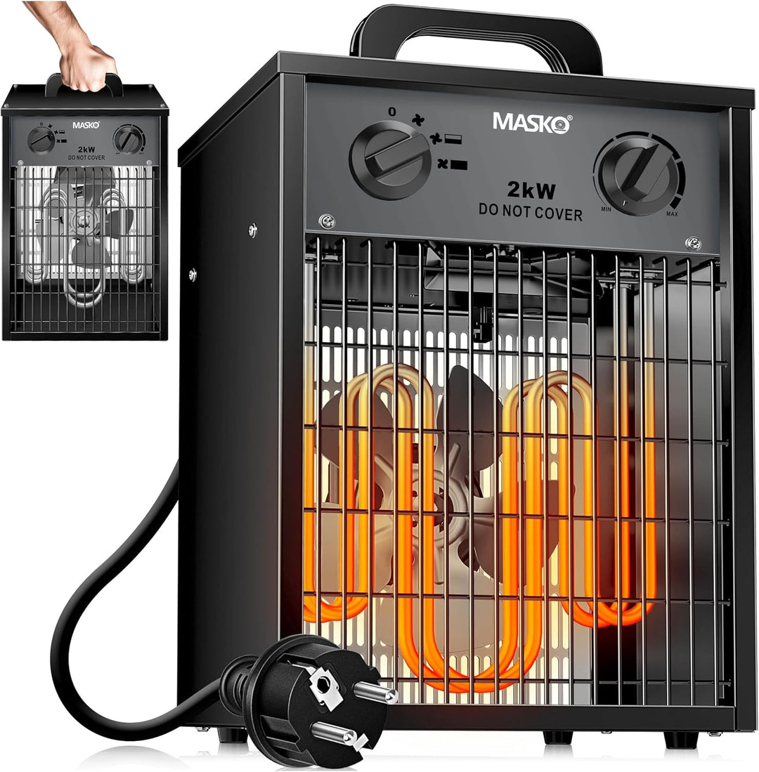 MASKO® Elektroheizer Heizlüfter Bauheizer 2 KW mit integriertem Thermostat elektrisch Heizgerät 2000