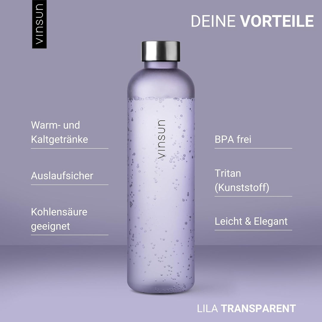 VINSUN Trinkflasche 650ml, 1000ml, 1500ml - auslaufsicher, Kohlensäure geeignet, BPA frei, Tritan -