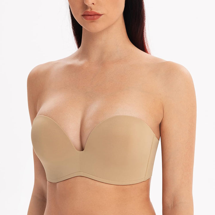 MELENECA Damen Ohne Bügel Push Up Geformte Cups Trägerloser Lift Up BH 75G Mandel, 75G Mandel