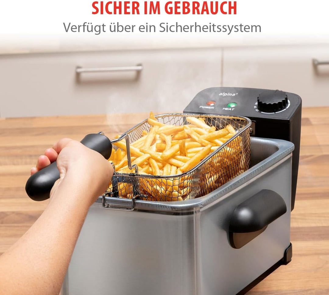 alpina Friteuse mit Fett 3L - Fritteuse mit Öl und Einstellbarem Thermostat - Fritöse mit abnehmbare