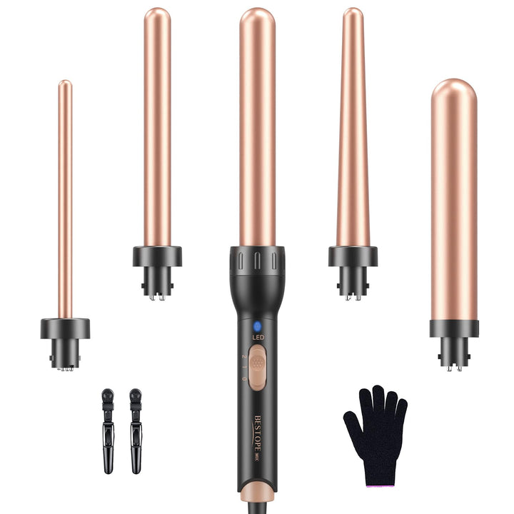 5 in 1 Lockenstab Keramik Lockenstab Set mit Verschiedenen Aufsätzen für Grosse und Kleine Locken, 9