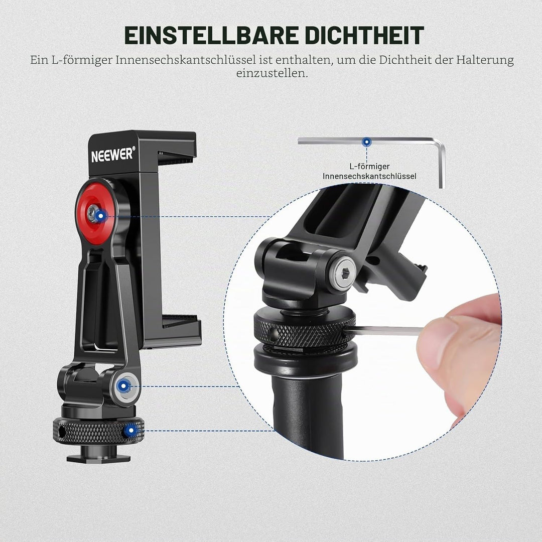 Neewer Metall Handy Stativ Mount Adapter mit Cold Shoe Base,360°Handyhalterung mit 2 Kaltschuh-Halte