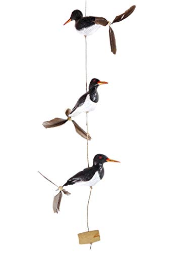 ART-CRAFT Austernfischer-Windspiel mit Feder Propeller mit 3 Vögeln Holz Tierfiguren als Maritime de