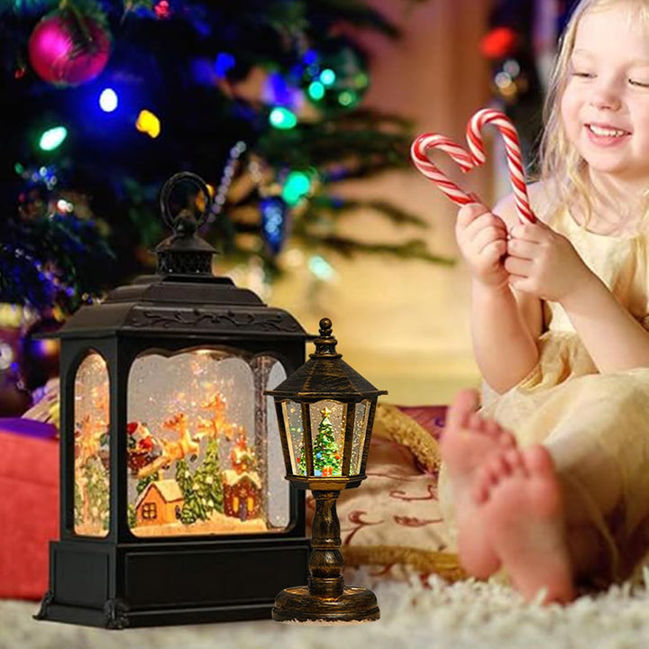 Schneekugel Laterne - Drehende Schneekugel Lampe - Vintage Laterne Deko Für Fensterbank Kamin Tisch