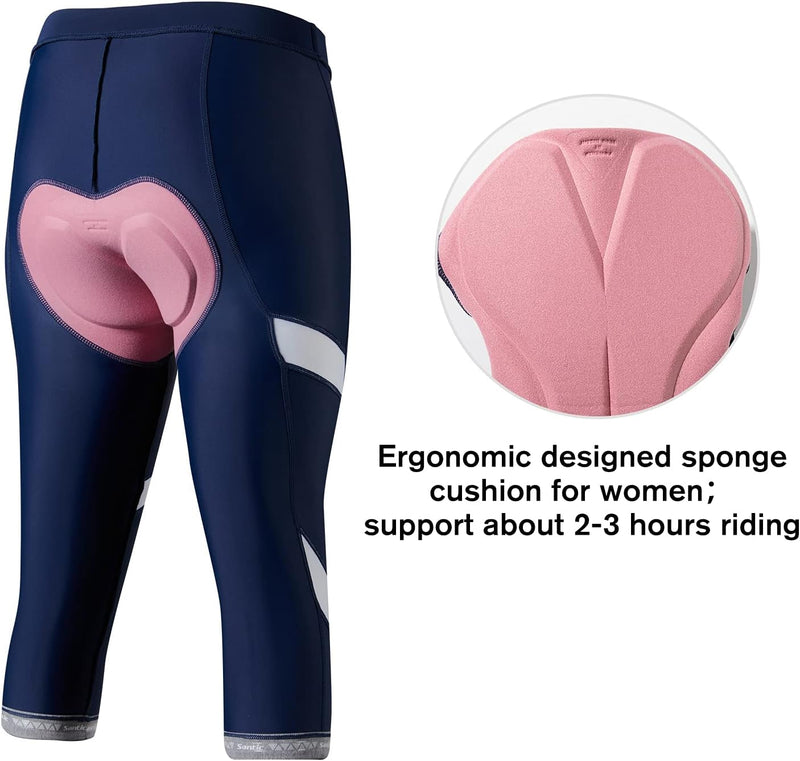 Santic Fahrradhose Damen Gepolstert 3/4 Radlerhose Damen mit Sitzpolster Radhose Damen 3/4 mit Polst
