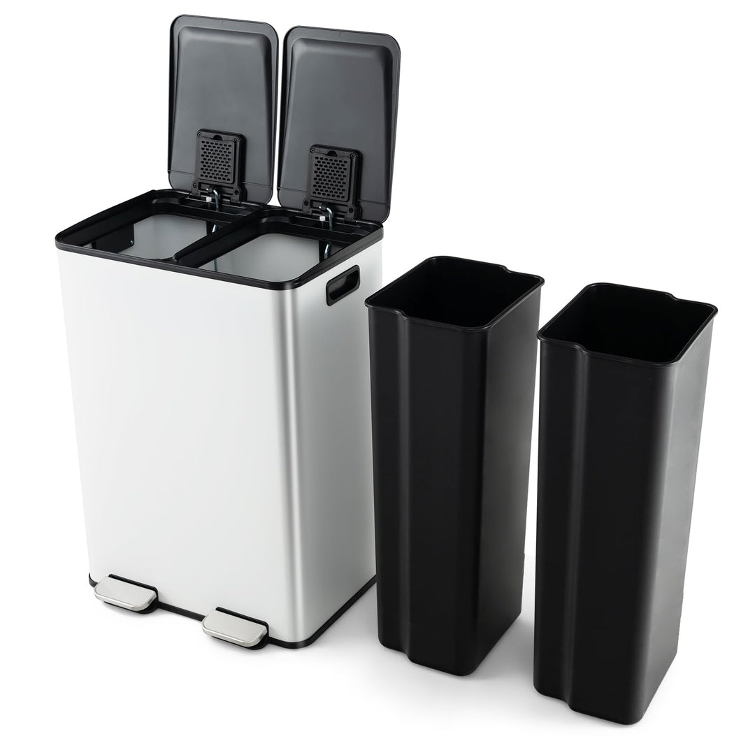 LIFEZEAL 60 L Mülleimer, Abfalleimer für Mülltrennung mit 2 Fächern, Müllsammler mit Deodorant, Deck