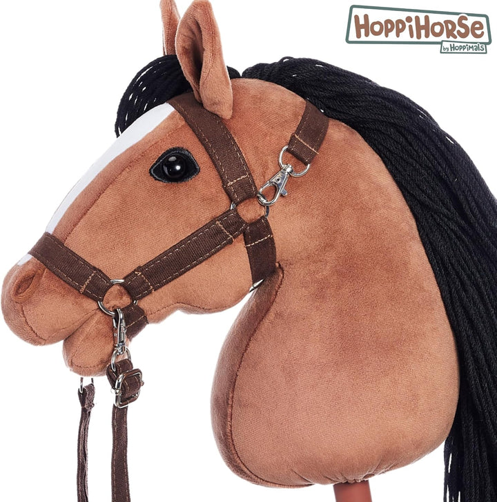HOPPIHORSE Steckenpferd mit Trense - A4 - Hobby Horse mit Zügeln, Schultergurt, Schweif - hochwertig
