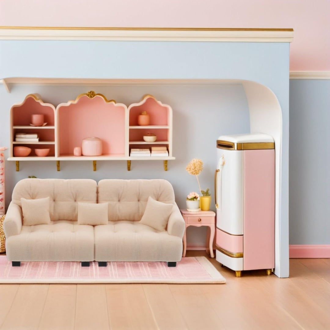 SEWACC Miniatur-Sofa für Puppenhäuser, Massstab 1:25, Elfenbeinfarbenes, Beflocktes Doppelsofa mit K