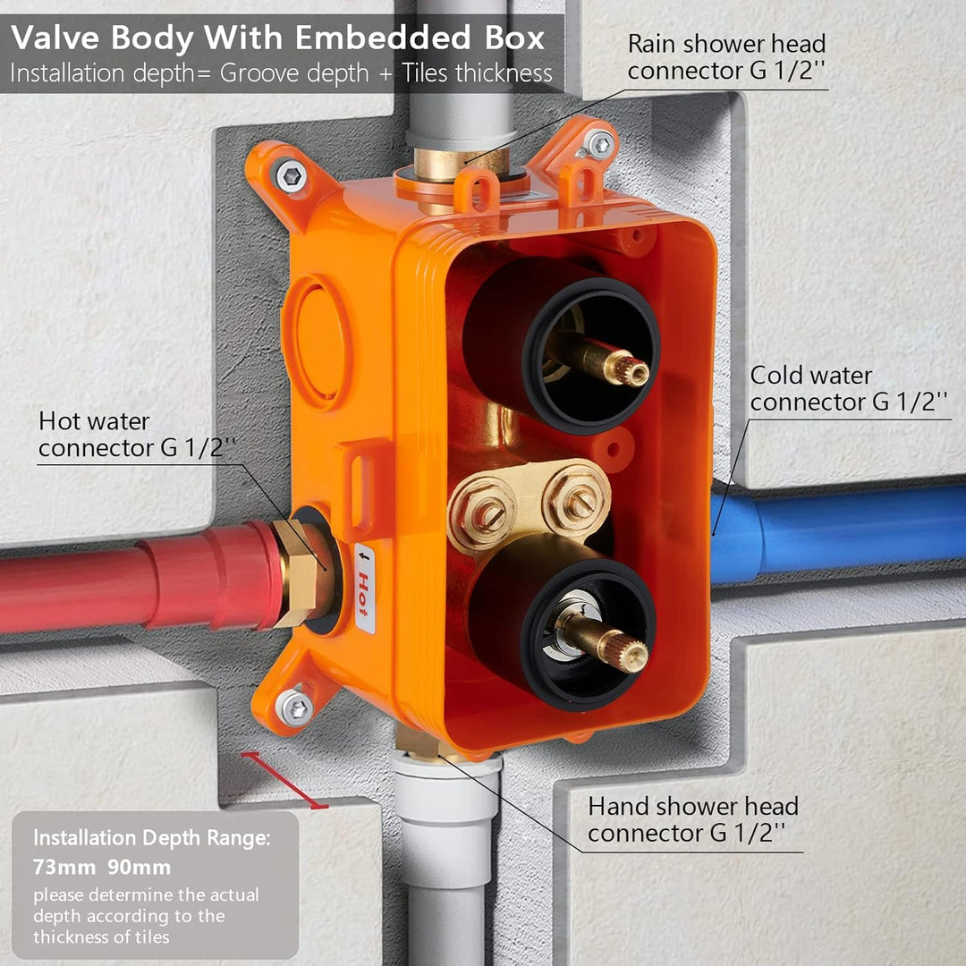 HOMELODY Schwarz Duscharmatur Regendusche Unterputz Duschsystem mit Thermostat,Unterputz Duscharmatu
