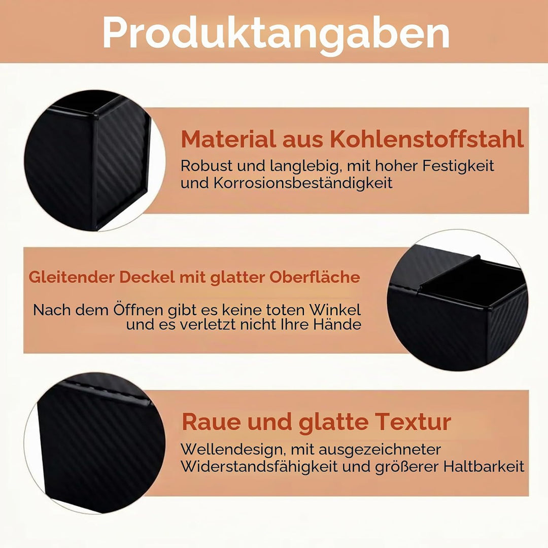 1000g Toastbrot Backform Mit Deckel, Kastenform Kuchen Rechteckig Kuchenform Eckig Kastenform Brotba