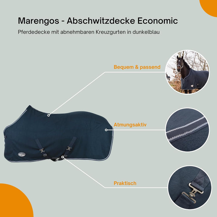 Marengos - Abschwitzdecke Economic mit Kreuzgurten (abnehmbar) | Pferdedecke mit Frontschnalle, Schw