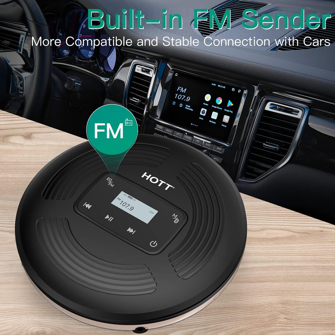 HOTT CD903TF CD Player tragbar wiederaufladbarer CD Player Bluetooth mit FM-Transmitter geeignet für