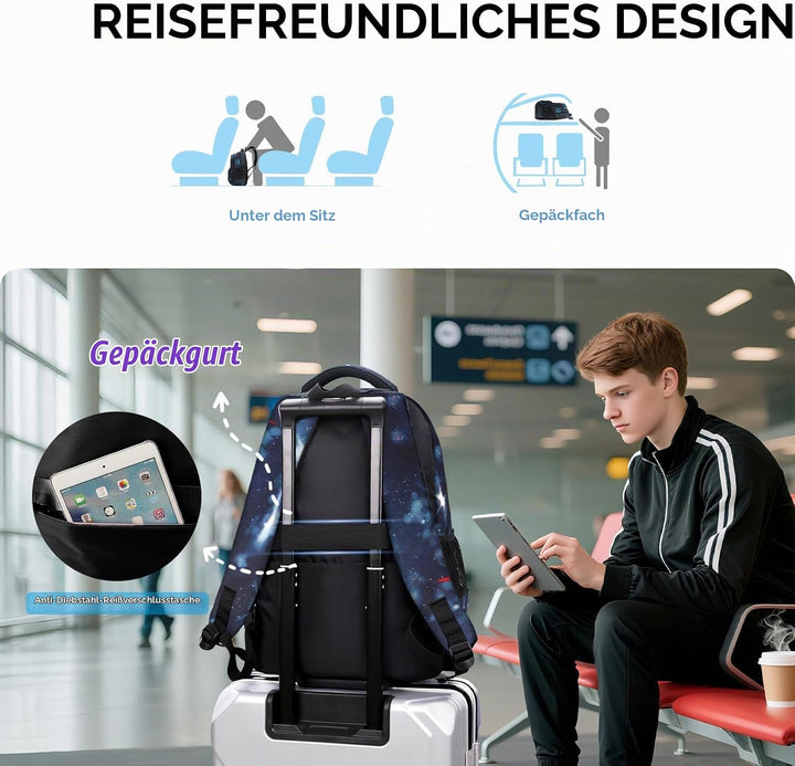 Amythe Schulrucksack Jungen Teenager Schulranzen, Schultasche mit Trolleygurten 16 Inch Wasserdicht