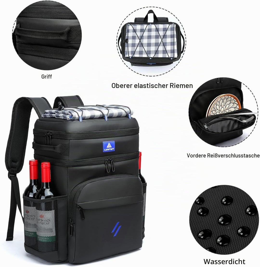 Laripwit Kühlrucksack 54 Dosen Thermo Kühltasche Rucksack Gross Isolierte Doppeldeck mit Kühlfach fü