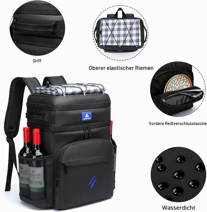 Laripwit Kühlrucksack 54 Dosen Thermo Kühltasche Rucksack Gross Isolierte Doppeldeck mit Kühlfach fü