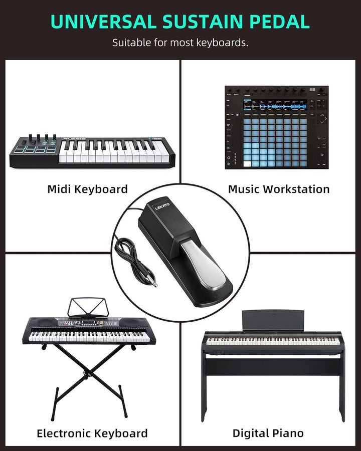 LEKATO Universelles Sustain Pedal für Keyboard, Klavier-Fusspedal mit Polaritätsschalter für elektro