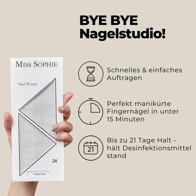 Original Miss Sophie Nagelfolien I 24 ultra-dünne Nagellack-Streifen mit French Tip transparent/weis