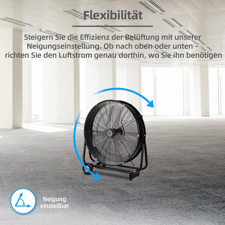 Be Cool Industrie-Windmaschine 60cm BCIWM60CM – Fahrbarer Trommelventilator, Ø 60 cm (24"), 230 Watt
