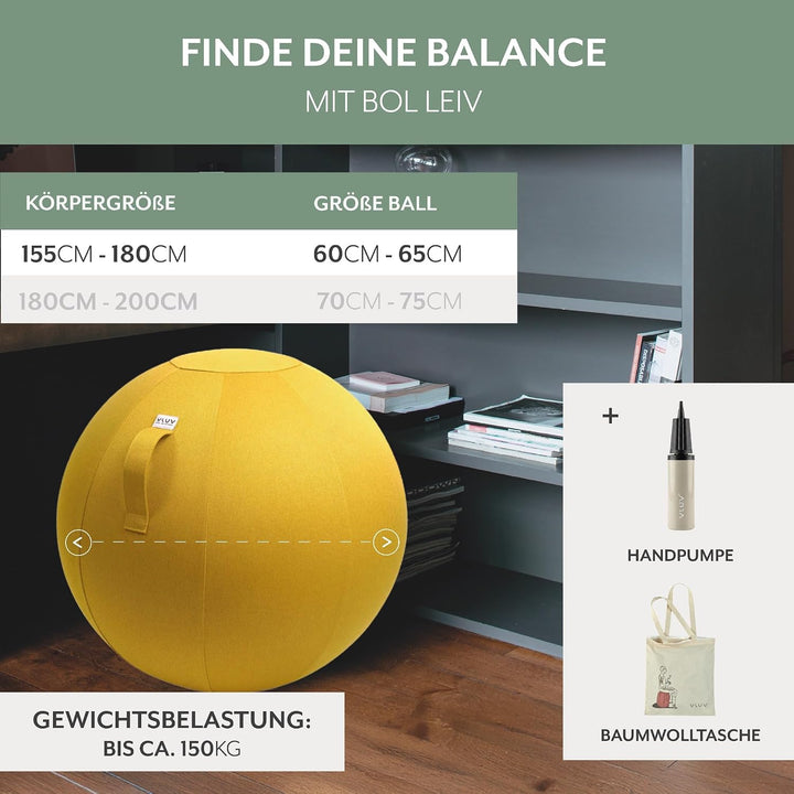 VLUV BOL LEIV Stoff-Sitzball, ergonomisches Sitzmöbel für Büro und Zuhause, Möbelbezugsstoff, robust