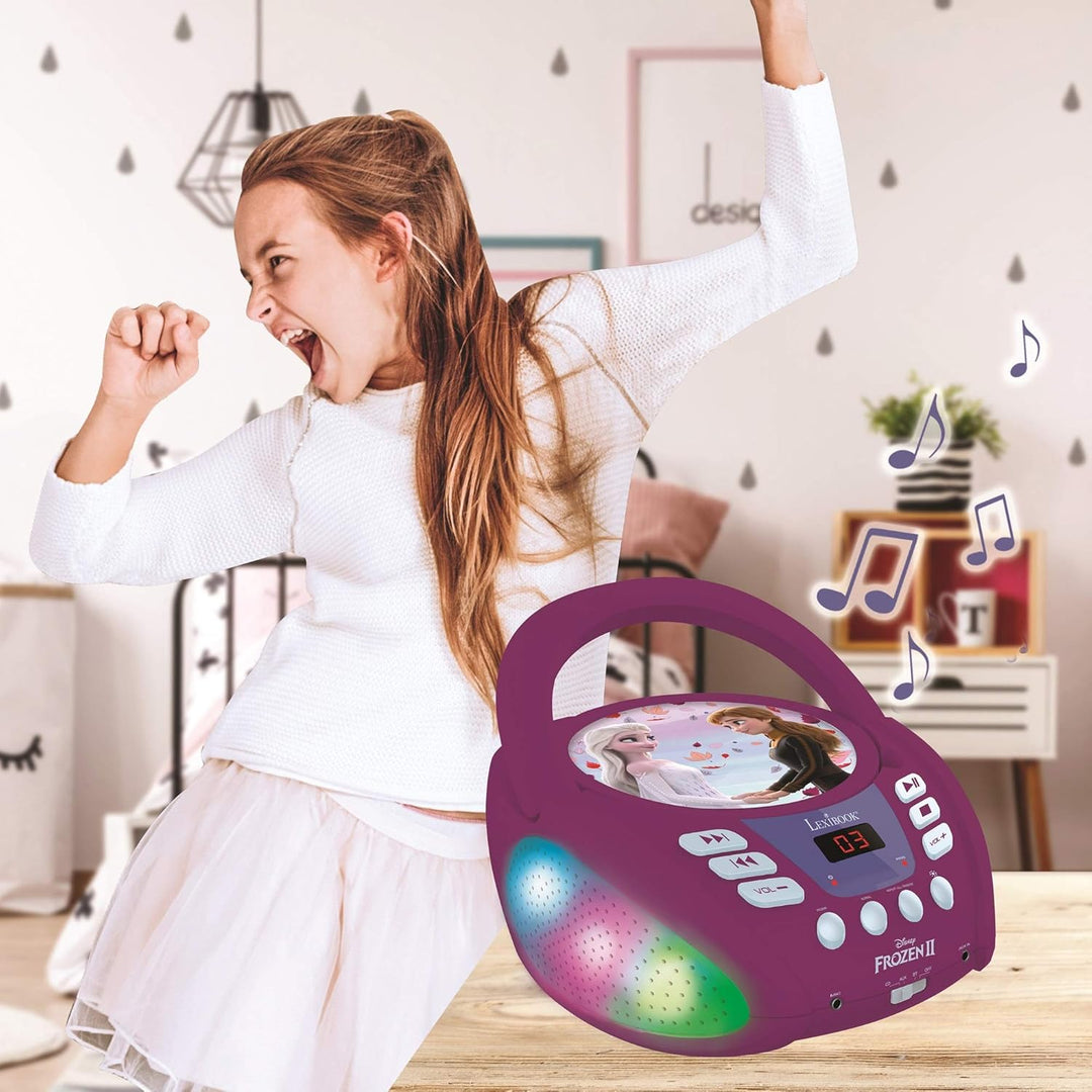 Lexibook, Die Eiskönigin, Bluetooth-CD-Player für Kinder, tragbar, mehrfarbige Lichteffekte, Mikrofo