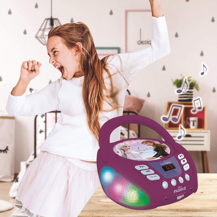 Lexibook, Die Eiskönigin, Bluetooth-CD-Player für Kinder, tragbar, mehrfarbige Lichteffekte, Mikrofo