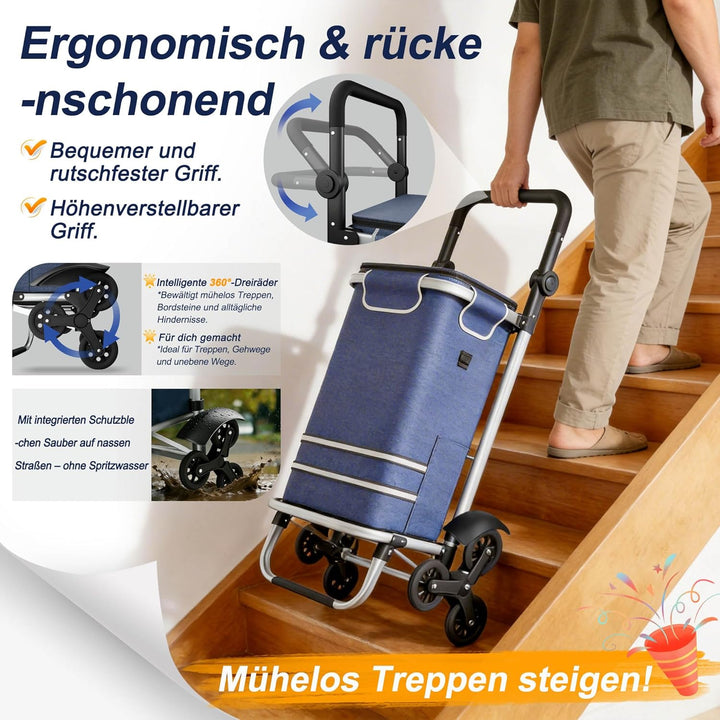 3in1 Klappbarer Einkaufstrolley 56L | Einkaufsroller mit Umhängetasche & Sackkarre | Einkaufswagen B