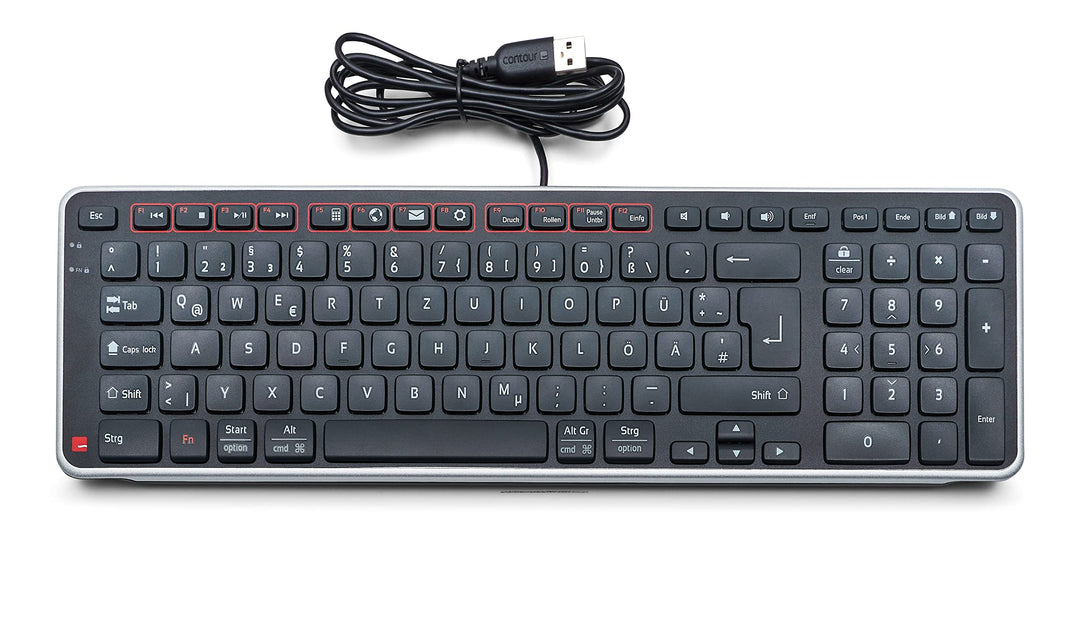 Contour Balance Keyboard | Kabelgebundene Tastatur | QWERTZ Layout | Super Flache Computertastatur |