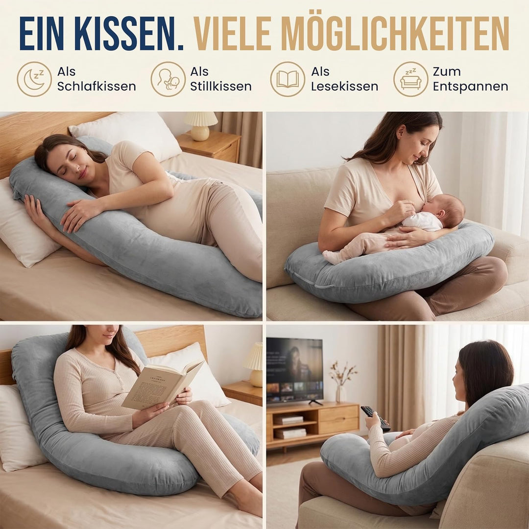 Seitenschläferkissen mit Bezug [waschbar - Flexible Füllung] Stillkissen XXL | Pregnancy Pillow | Ki