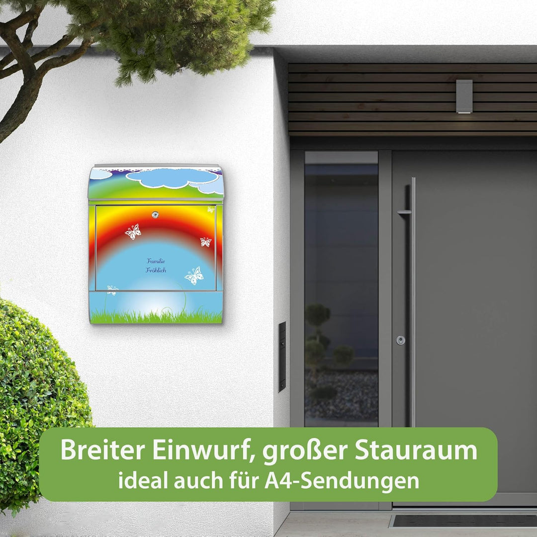 banjado Design Briefkasten personalisiert 38,5x46,5x13cm & 2 Schlüssel - Briefkasten Stahl Silber Ze