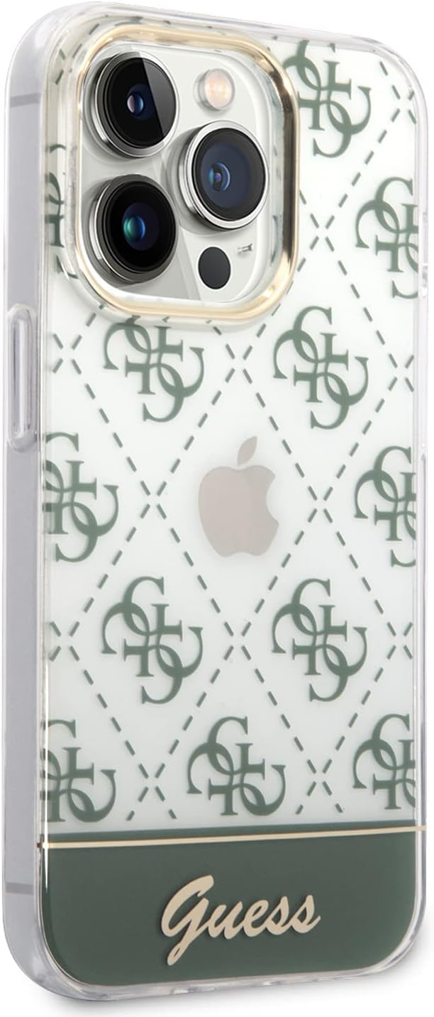Guess 4G Pattern Script Collection Hardcase Hülle Cover für Apple iPhone 14 Pro Max Khaki, GUHCP14XH