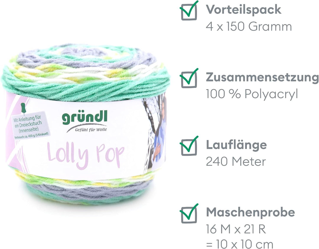 Gründl Lolly Pop Häkel- und Strickgarn (Wollähnliches und waschbares Universalgarn 100% Polyacryl, 1