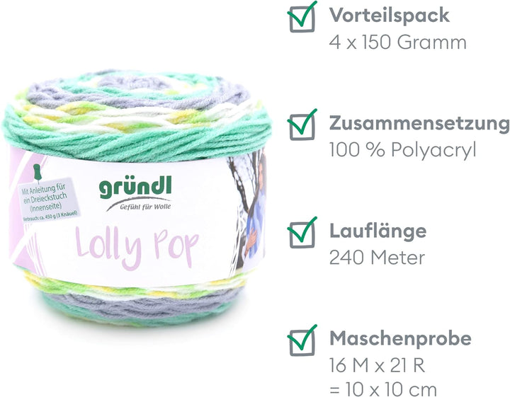 Gründl Lolly Pop Häkel- und Strickgarn (Wollähnliches und waschbares Universalgarn 100% Polyacryl, 1