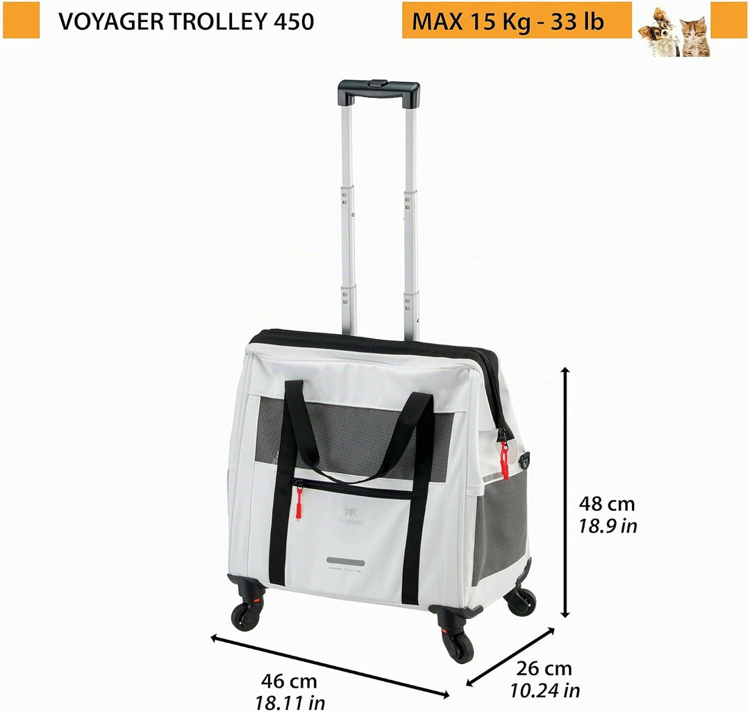Ferplast Hundebox Voyager Trolley, Transportbox Katze, Hundetasche, ausziehbarer Griff, verstellbare