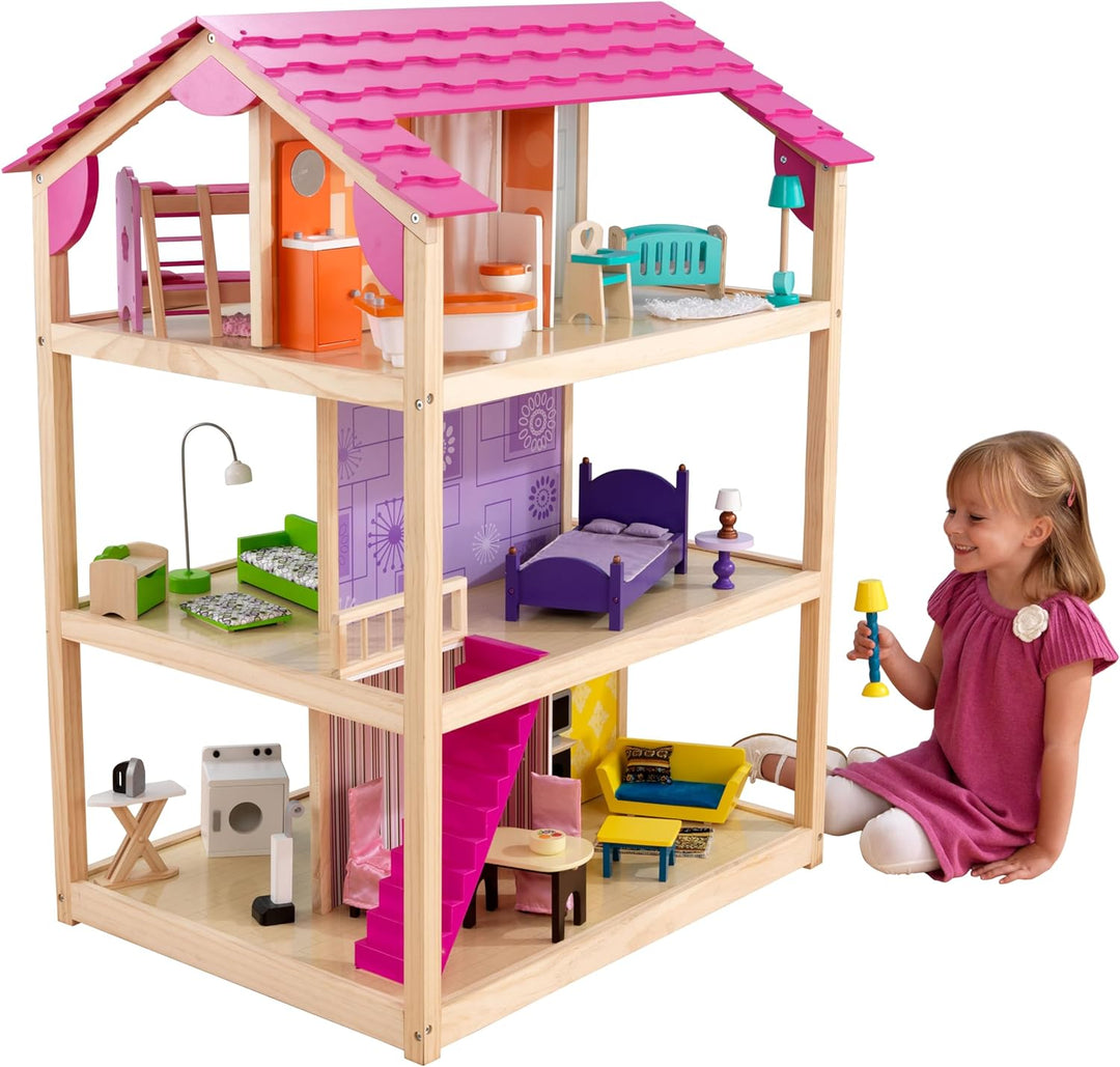 KidKraft Puppenhaus So Chic aus Holz mit Möbeln und Zubehör für 30 cm Puppen, Spielset für 360 Grad