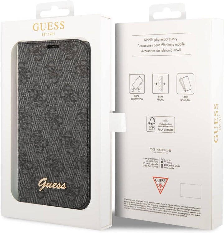 Guess GUBKP14MHG4SHK Hülle für iPhone 14 Plus 6,7" schwarz/Black Book 4G Vintage Gold Logo
