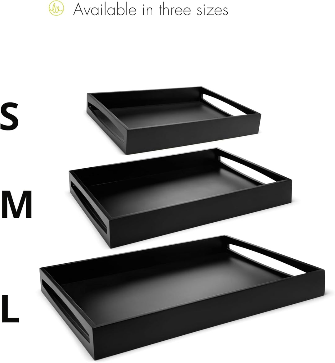 Schwarzes Holz-Servier-Tablett 55 x 40 cm - grosses eckiges Frühstückstablett mit hohem Rand und 2 G