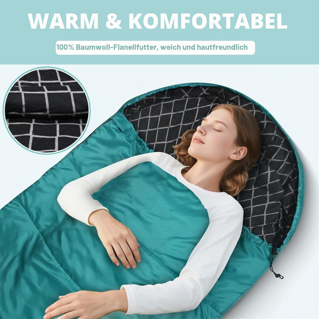 Baumwoll-Flanell-Schlafsack für Erwachsene, 100% Baumwollfutter-Schlafsack für Camping, Wandern, Ruc