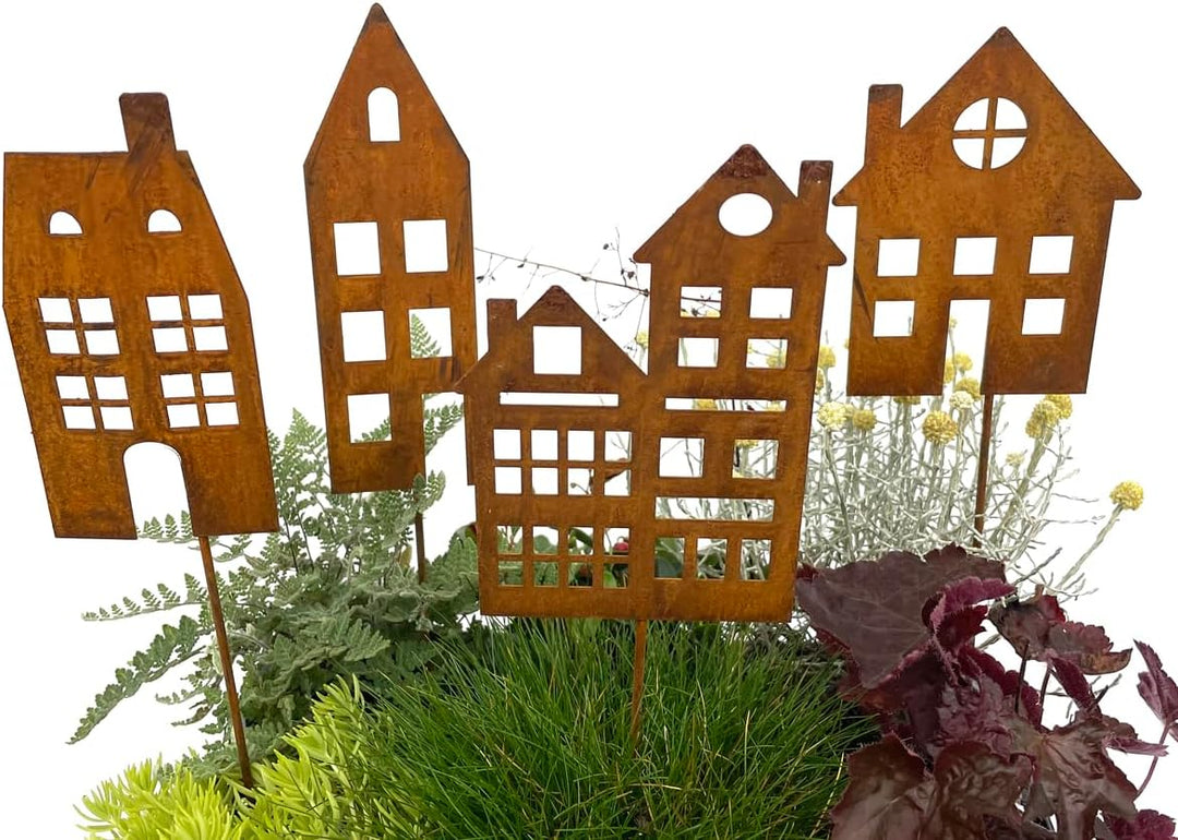 LB H&F Lilienburg 4er Set Häuser Gartenstecker rost Deko Gartendeko Rosthaus edelrost deko Frühling