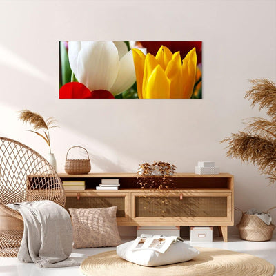 Wandbilder Dekoration Wohnzimmer Tulpen Vase Blumenstrauss Panorama Bilder auf Leinwand 120x50cm Lei