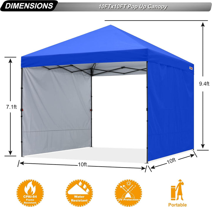 ABCCANOPY Faltpavillon UV50+ mit 2 Seitenwänden, Königsblau 300 cm | 500D Polyester,wasserdicht, 4 S