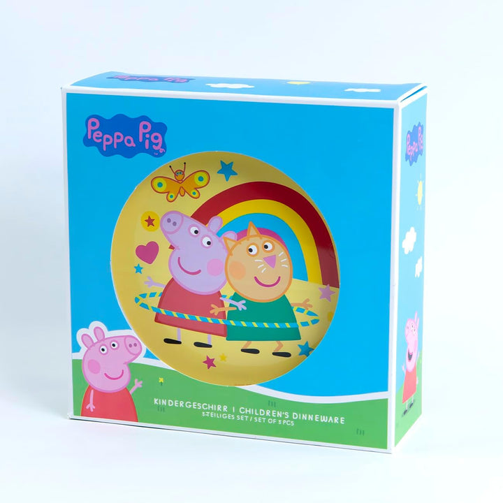 Kindergeschirr Peppa Pig 3teilig PP, Geschirrset, Teller, Schale, Becher, Kunststoff, unzerbrechlich