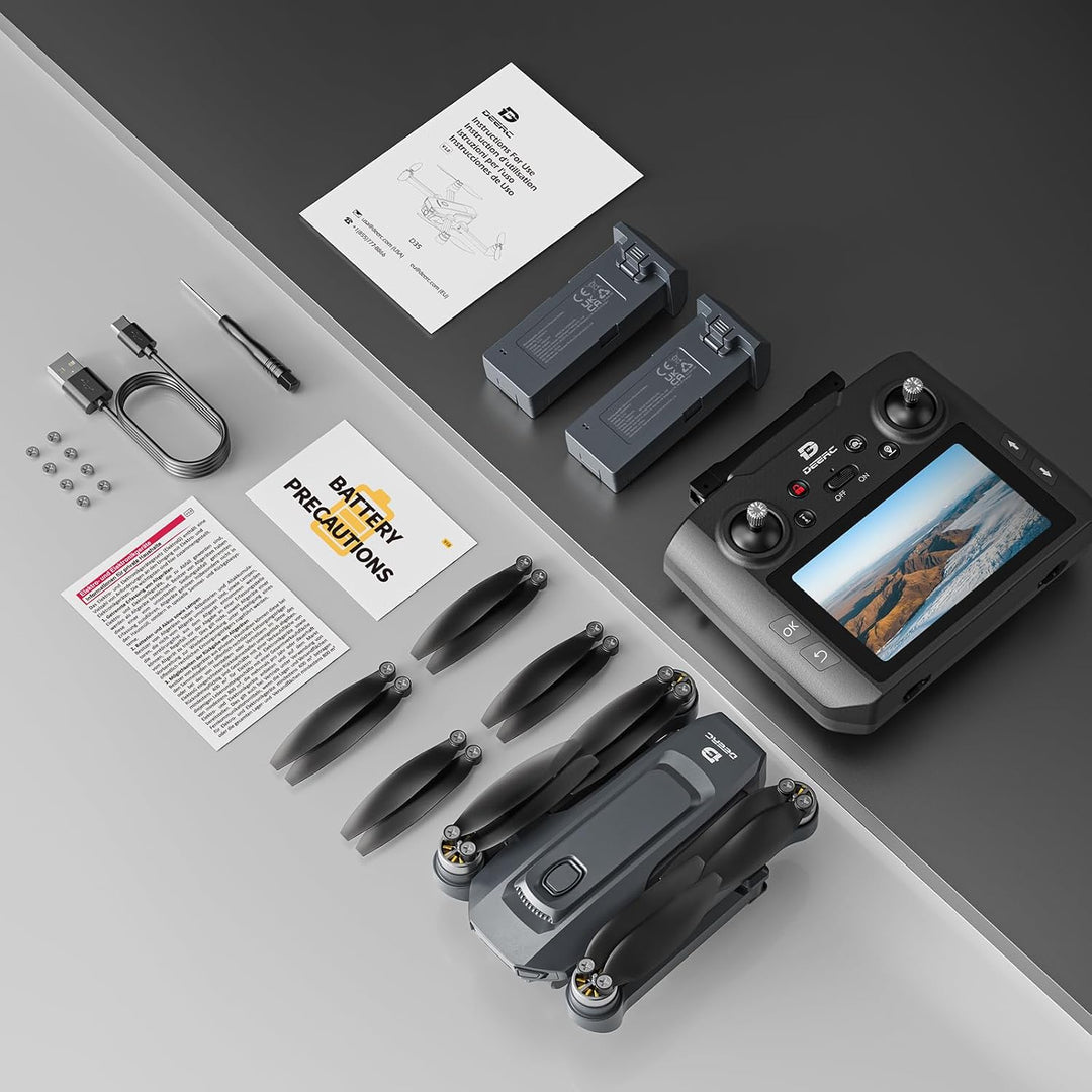 DEERC GPS Drohne mit 4K Kamera, 4,5" FPV Bildschirm, 5GHz HD Übertragung, Bürstenloser Motor, 40 Min